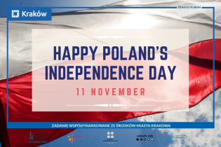Życzenia na tle biało-czerwonej flagi.